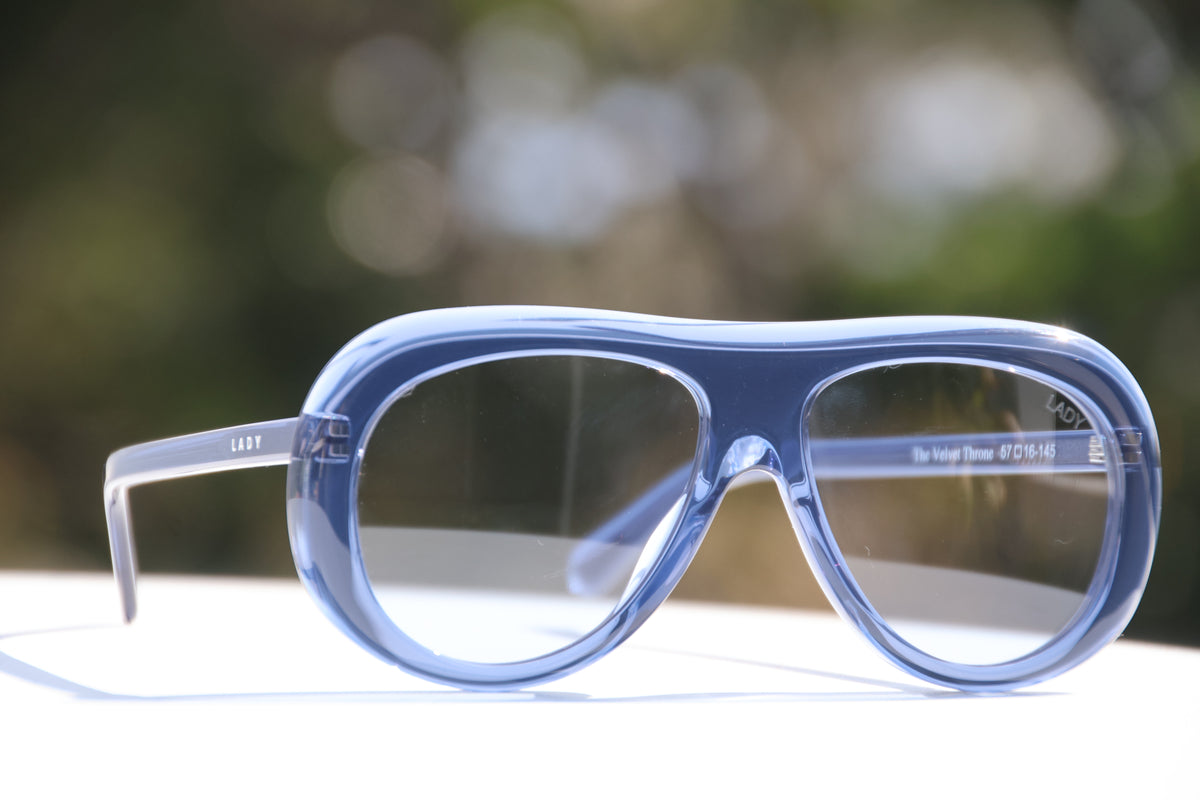 Midnight Monarchy navy blue acetate sunglasses with light blue UV400 lenses